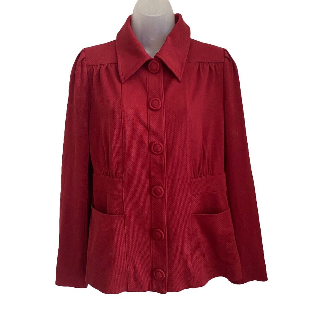 Cabi Small Jacket Snap Button Front Red Textured … - image 1